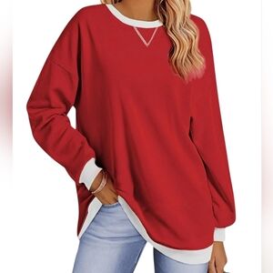Fantaslook. Red and White Oversized Sweatshirt. Size XL. NWT.